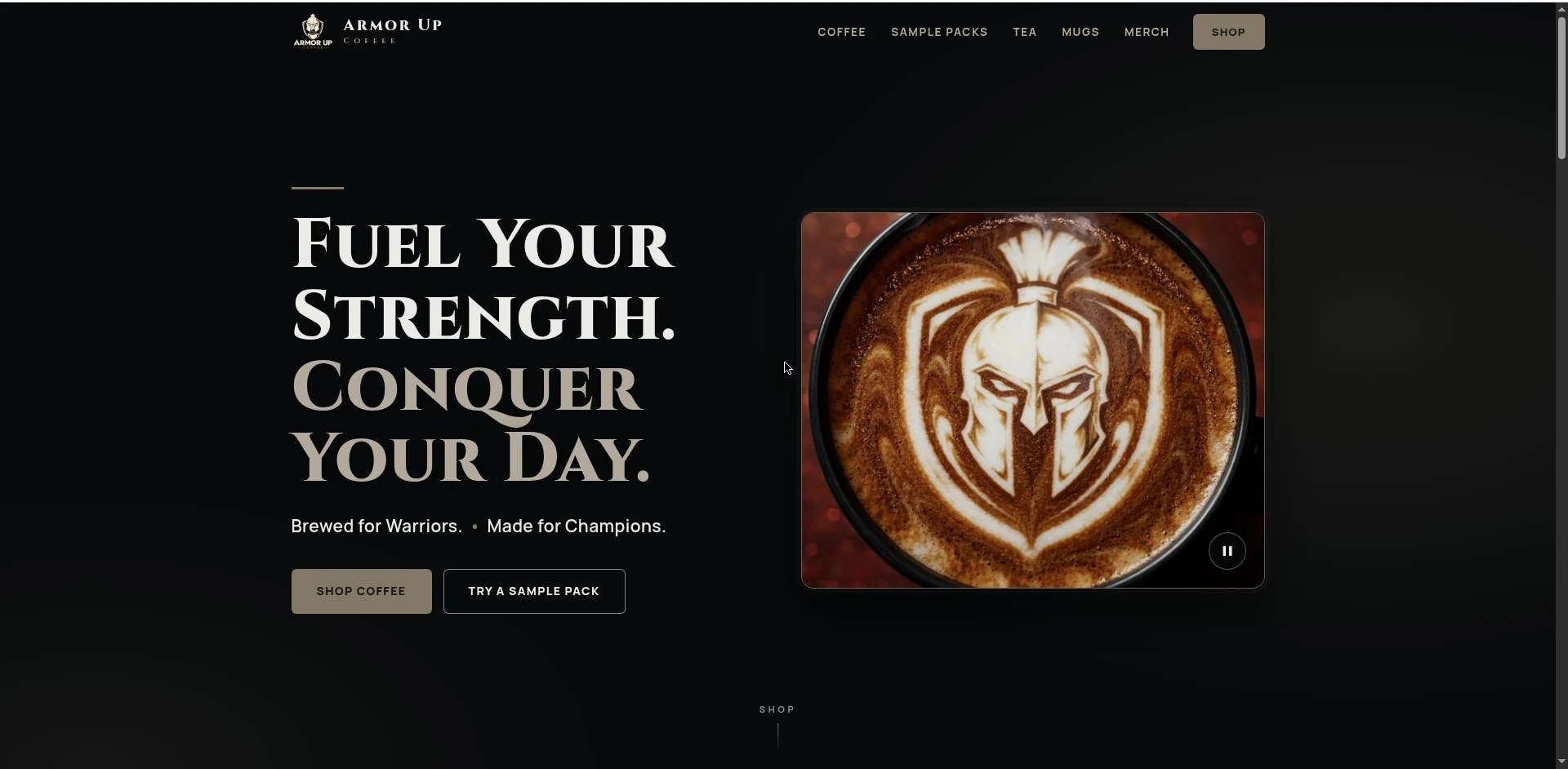 Armor Up Coffee — actual project screenshot
